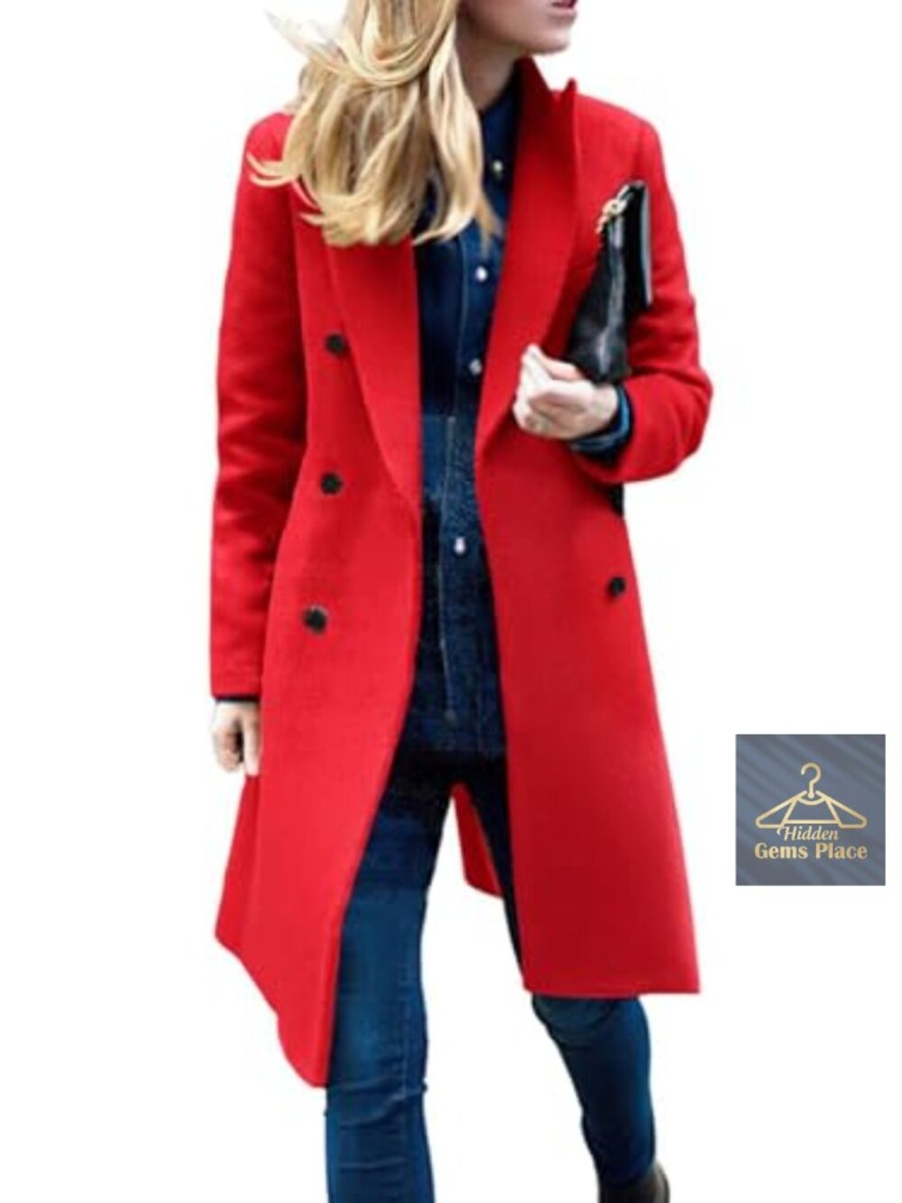 Wool Long Sleeve Double Breasted Notch Lapel Pea Coat Slim Fit Warm Winter